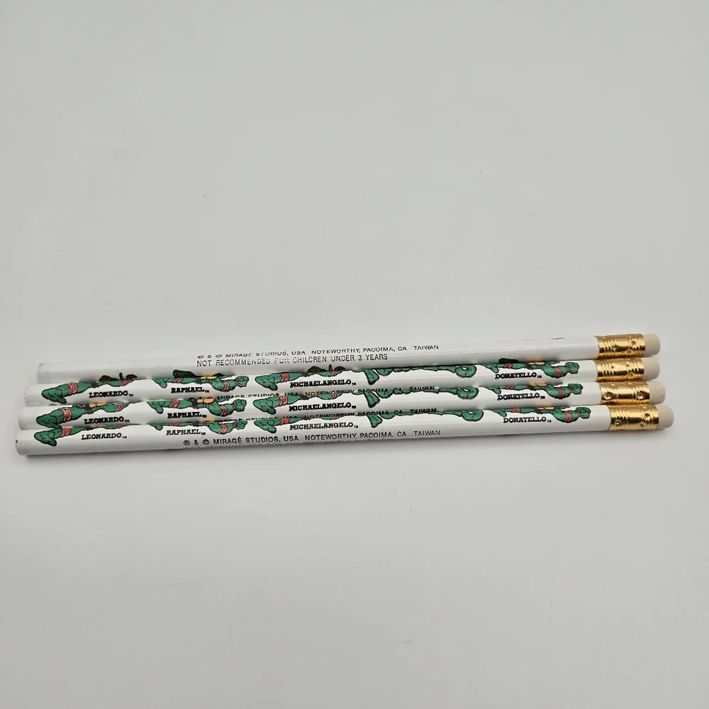 Vintage 90s Teenage Mutant Ninja Turtles Set Of 4 Unsharpened Pencils Mirage USA